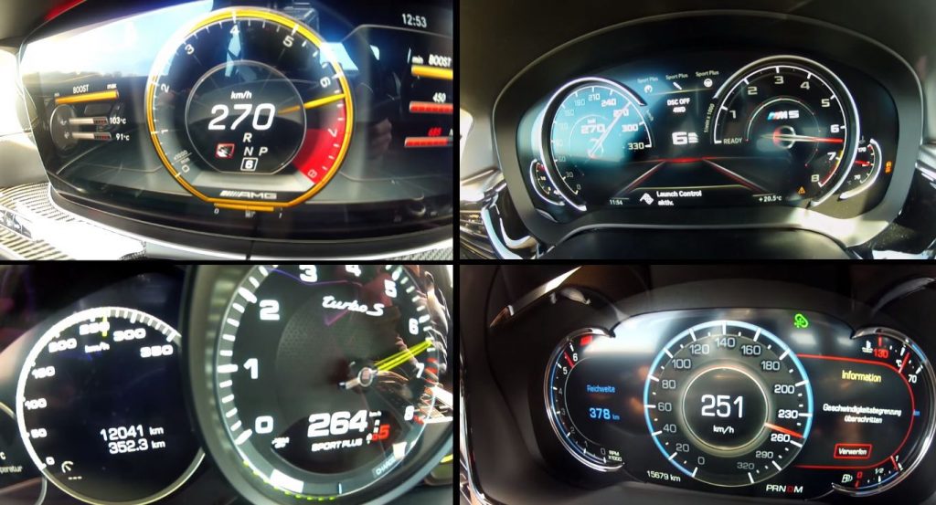 BMW M5 vs AMG E63 S vs Panamera Turbo S vs CTS-V: Zero to 186MPH Race