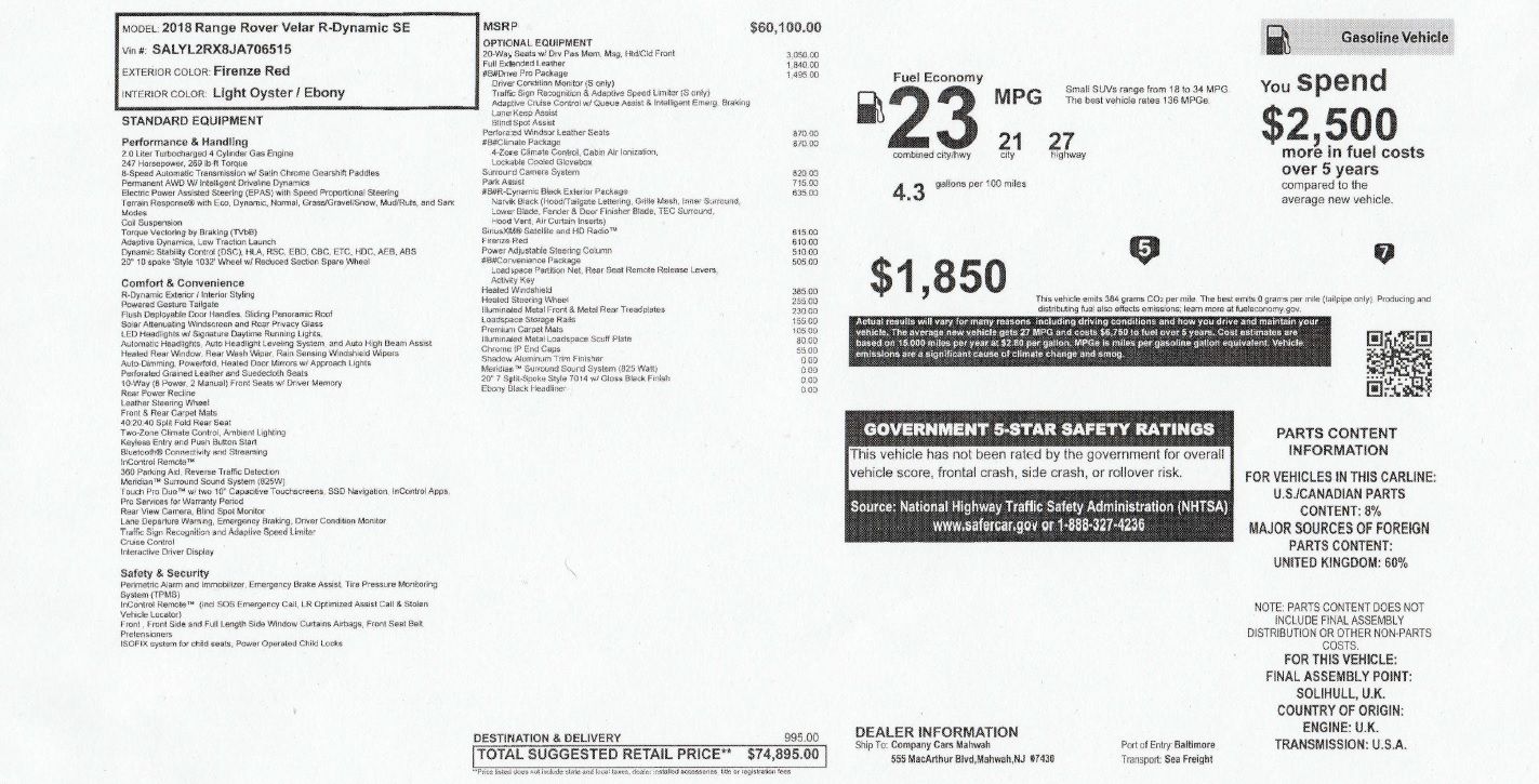 Velar-Sticker 2018 Range Rover Velar 2.0T Review: Is The Four-Cylinder Version A True Luxury SUV?