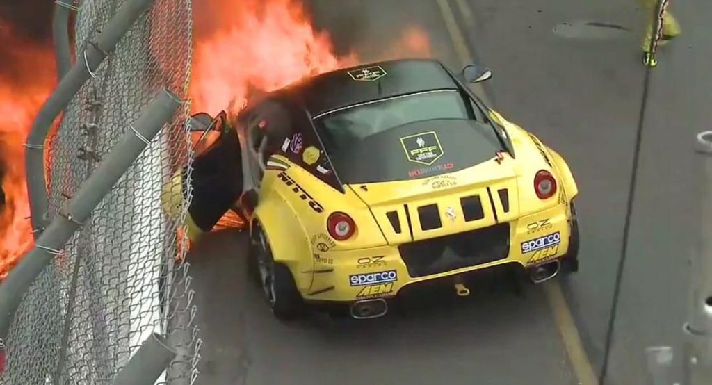  Twin-Supercharged Ferrari 599 Catches Fire During Formula Drift Racing Debut
