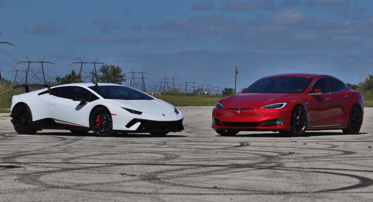 Tesla Model S P100D Challenges The Lamborghini Huracan Performante |  Carscoops