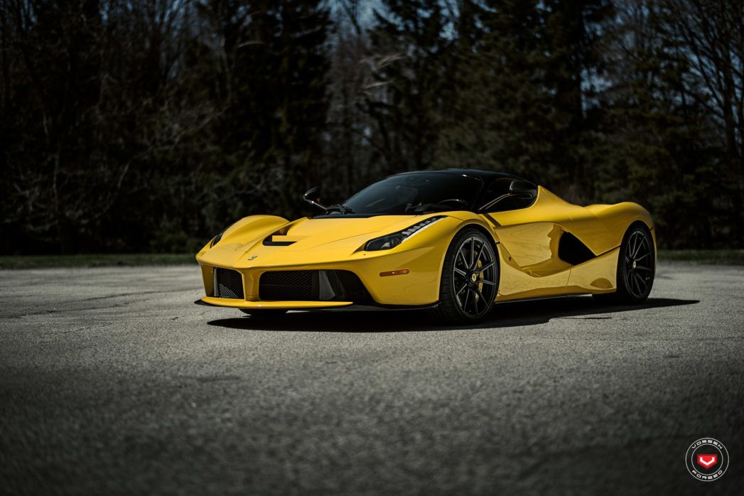 ferrari-laferrari-yellow-vossen-wheels-2 Yellow Ferrari LaFerrari Matches Black Roof With Satin Black Wheels