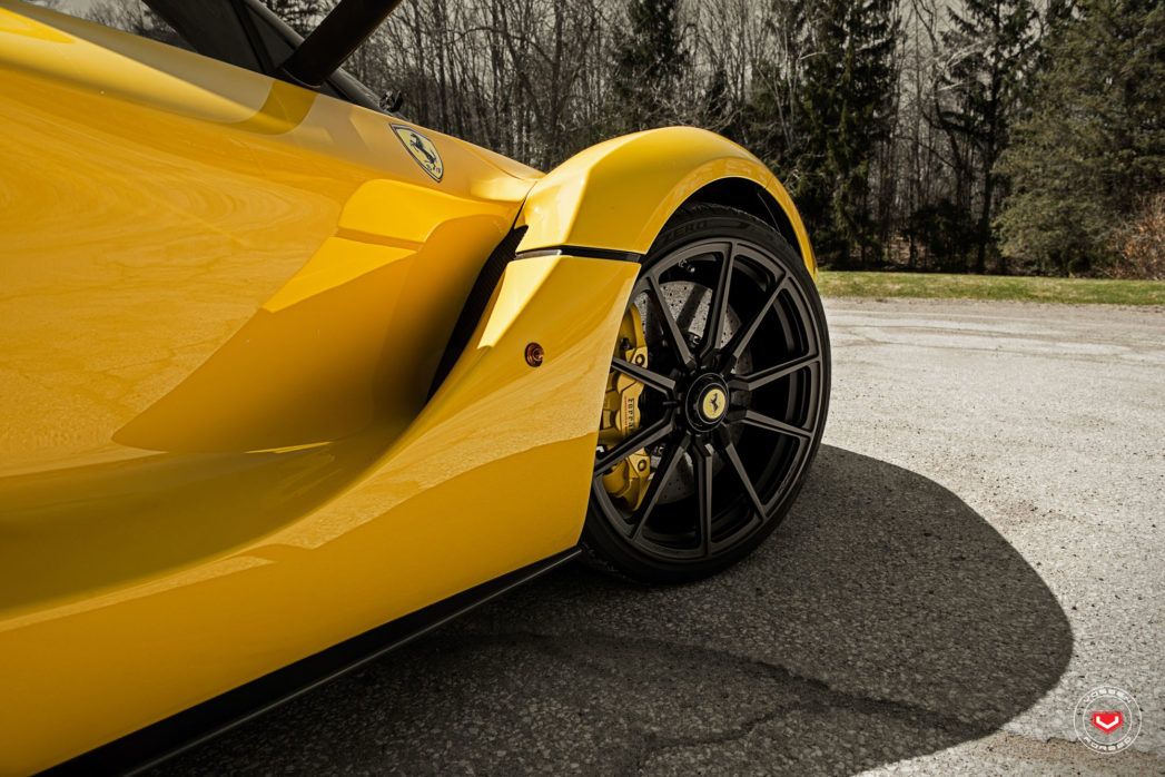ferrari-laferrari-yellow-vossen-wheels-21 Yellow Ferrari LaFerrari Matches Black Roof With Satin Black Wheels
