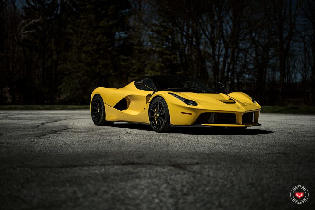 ferrari-laferrari-yellow-vossen-wheels-4 Yellow Ferrari LaFerrari Matches Black Roof With Satin Black Wheels