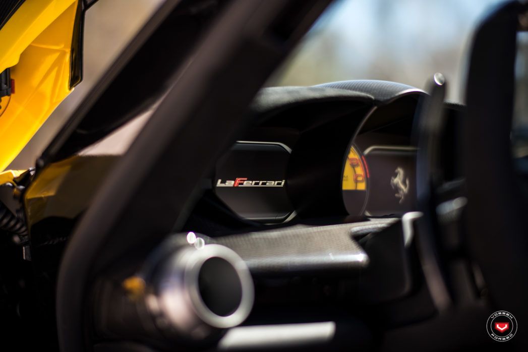 ferrari-laferrari-yellow-vossen-wheels-9 Yellow Ferrari LaFerrari Matches Black Roof With Satin Black Wheels