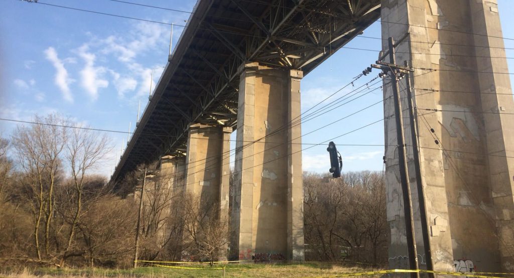 Pranksters Hang A Honda Civic From Toronto Overpass