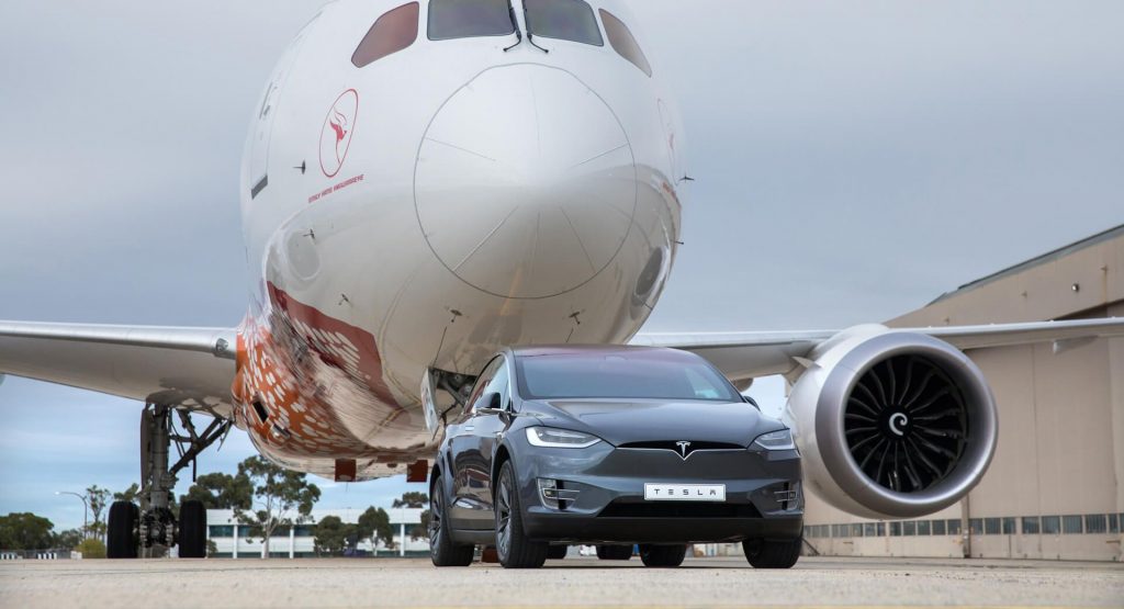  Watch Tesla’s Model X Tow A Boeing 787-9 Dreamliner
