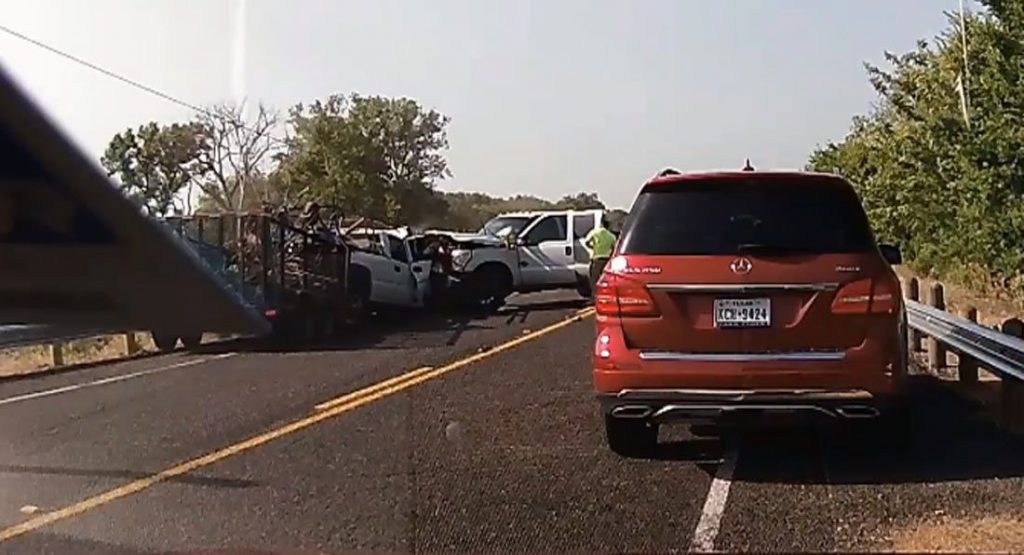  Tailgating Pickup Truck Driver Swerves And Causes Head-On Collision