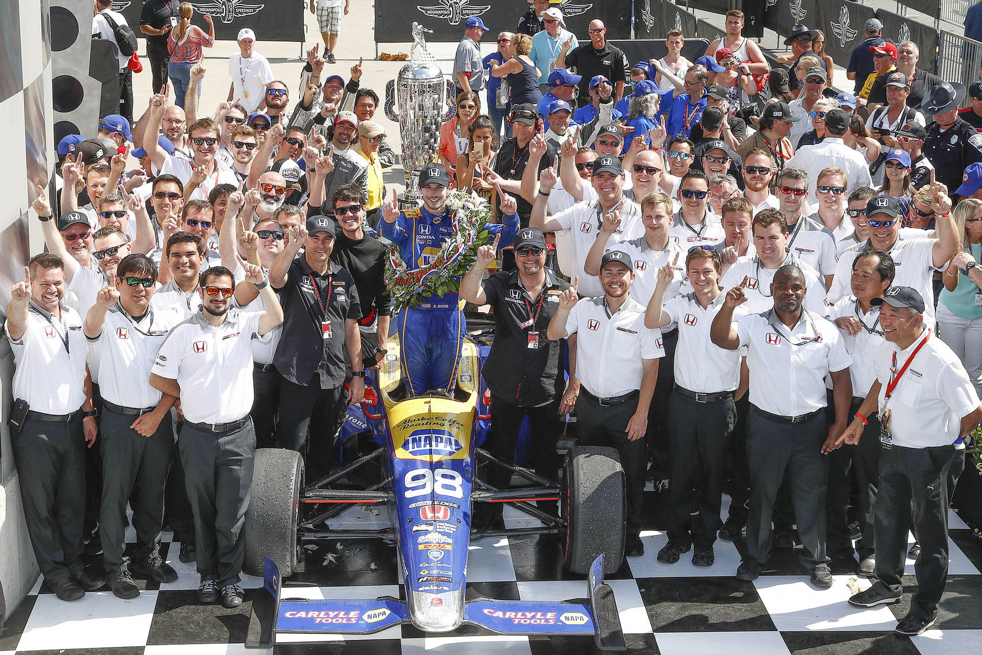Indy Rookie Rossi Grabs Gold as Honda Takes Top Two in 100th Run 100th Indianapolis 500-Winning Car Looking For A New Home