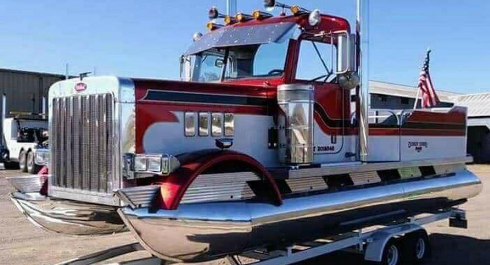  Peterbilt Truck Trades Road For Water, Becomes Pontoon Boat
