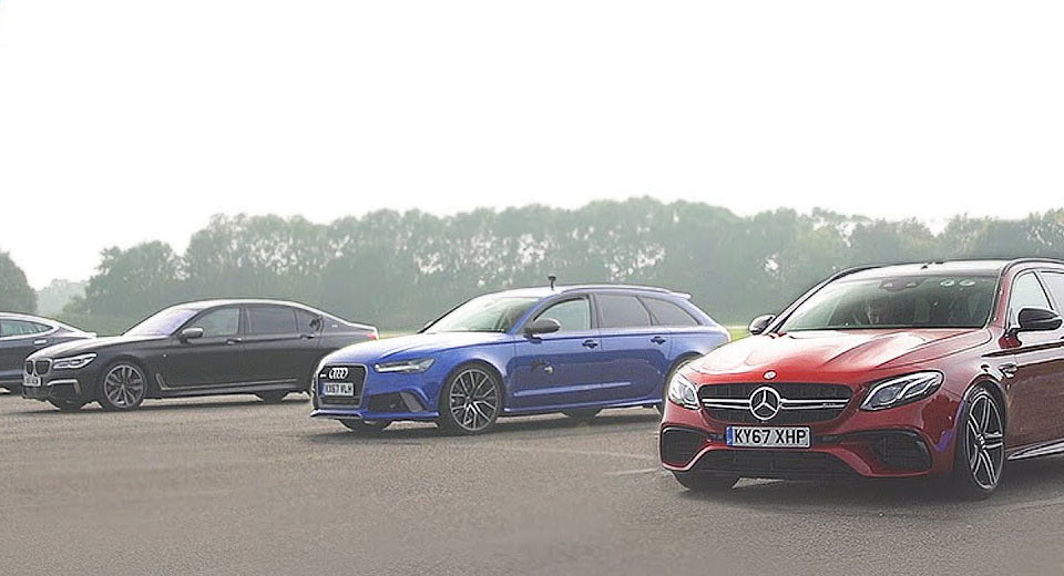 Tesla Model S Battles Three Super Germans In 1/4 Mile Drag Race