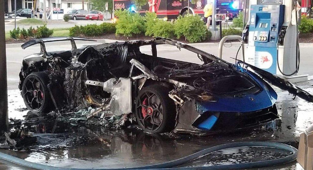 Lamborghini Huracan Performante Burns To A Crisp At A Gas Station In The US