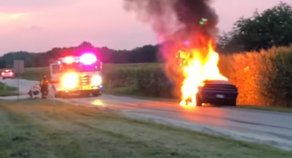 Owner Films His Dodge Challenger Hellcat Going Up In Flames
