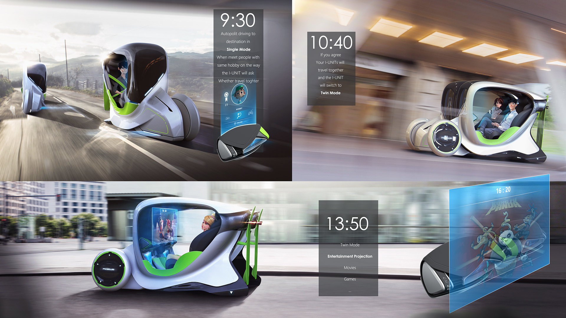 Roewe-I-Unit-12 Futuristic City Vehicle Is Actually Two Independent Pods That Can Merge Or Decouple