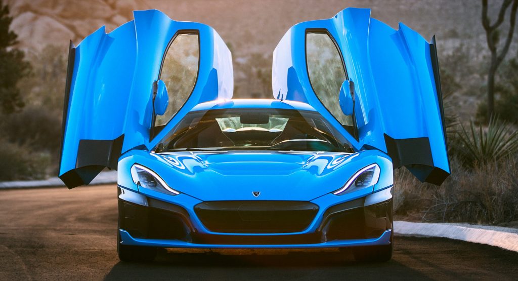  Rimac’s 1,888 HP C_Two Electric Hypercar Gets New Paintjob, Two Champagne Bottles And Flutes