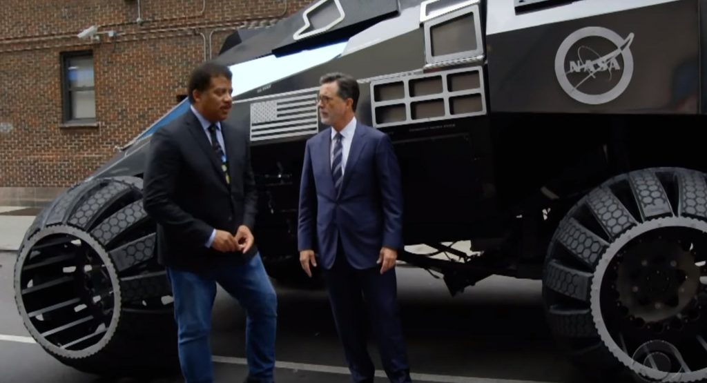 Stephen Colbert Takes A Spin In The Mars Rover Concept