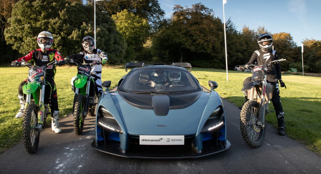  McLaren Senna Celebrates Launch Of Forza Horizon 4 By Racing Three Bikes At Goodwood