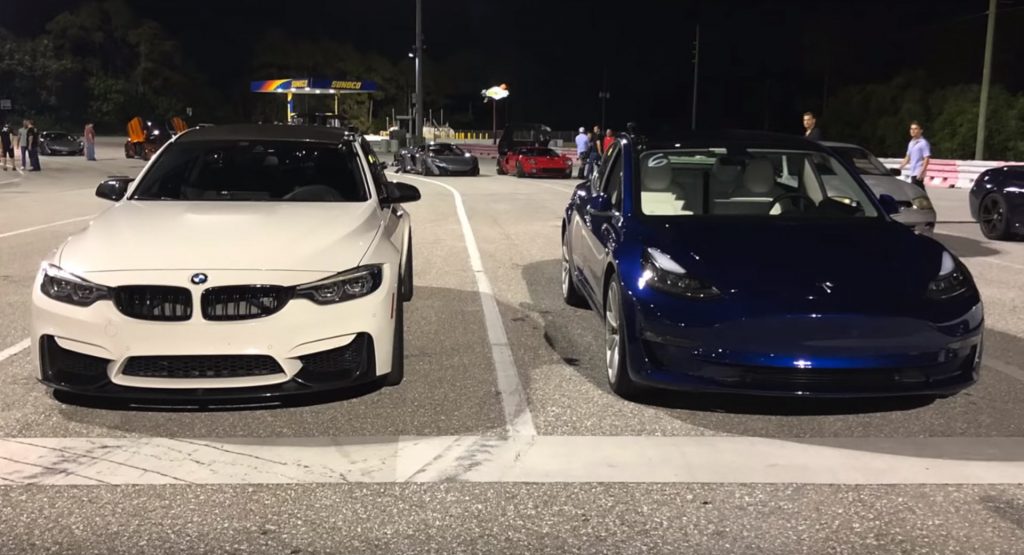  BMW M3 Squares Off Against The Tesla Model 3 Performance In A Drag Race