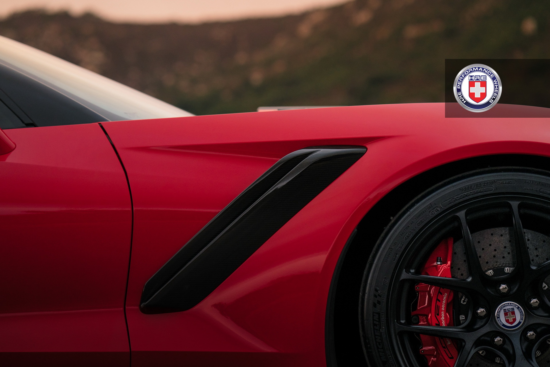 hre-corvette-zr1-red-3 Long Beach Red Corvette ZR1 Puts On Satin Black Wheels For Sunset Pose