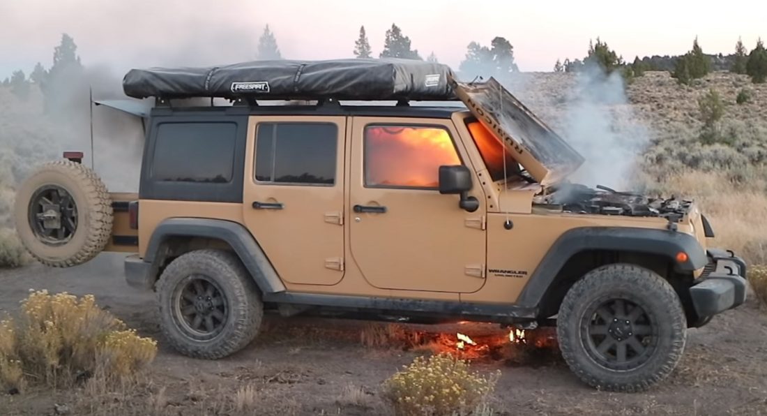 YouTuber Gets Stranded After His Jeep Wrangler Bursts Into Flames In The  Middle Of Nowhere | Carscoops