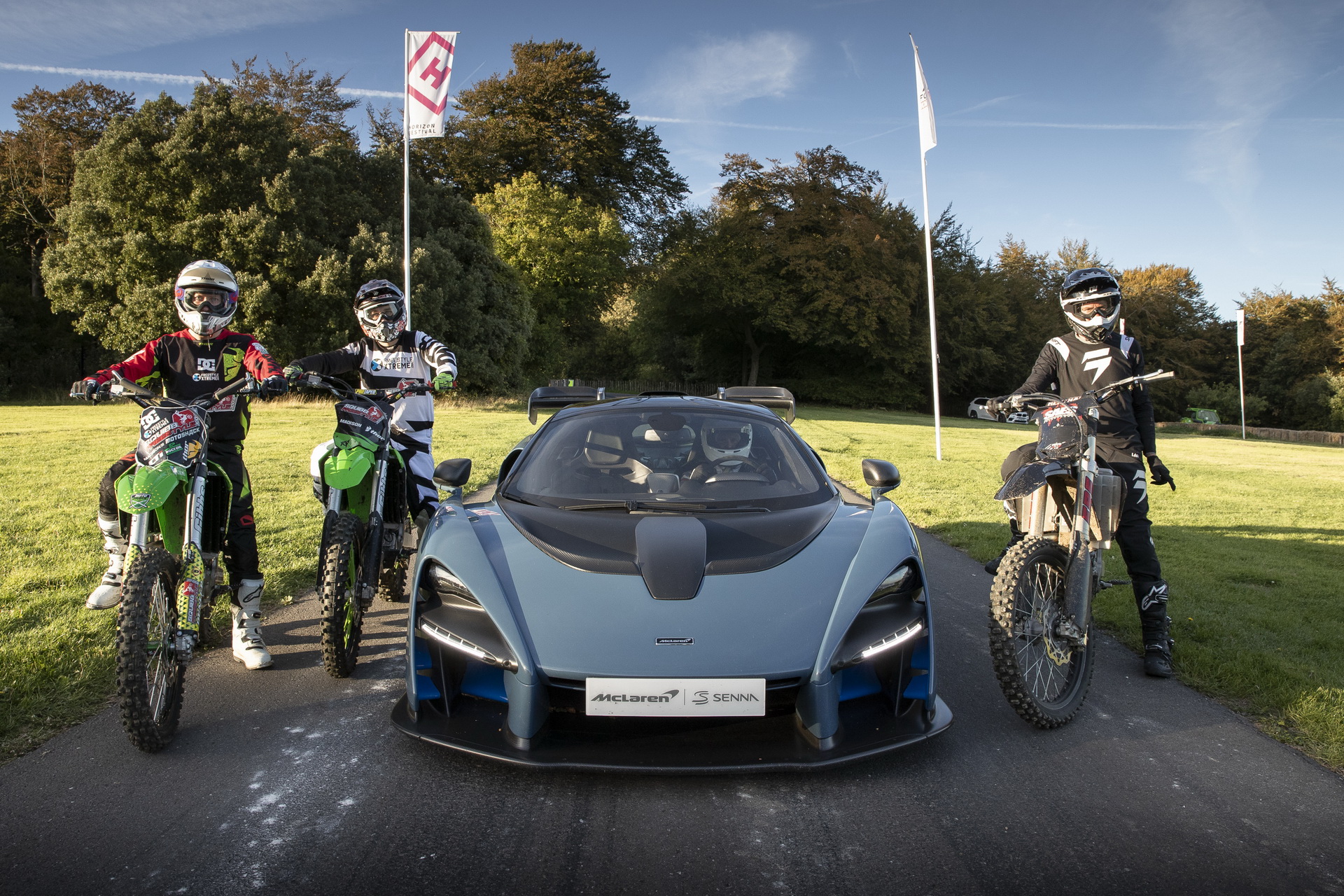 mclaren-senna-vs-bikes-forza-horizon-4-stunt-1 McLaren Senna Celebrates Launch Of Forza Horizon 4 By Racing Three Bikes At Goodwood
