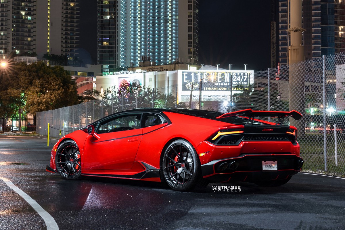 lamborghini huracan strasse wheels 7 Lamborghini Huracan LP 580-2 Wears Glossy Black, Y-Pattern Strasse Rims