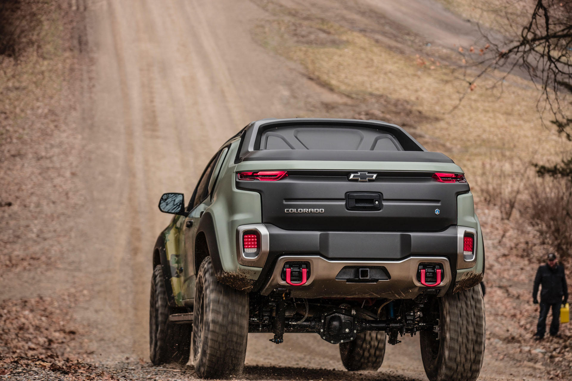 The rear of the Chevrolet Colorado ZH2 fuel cell electric truck GM Taps Former Army General To Run Reborn Defense Division