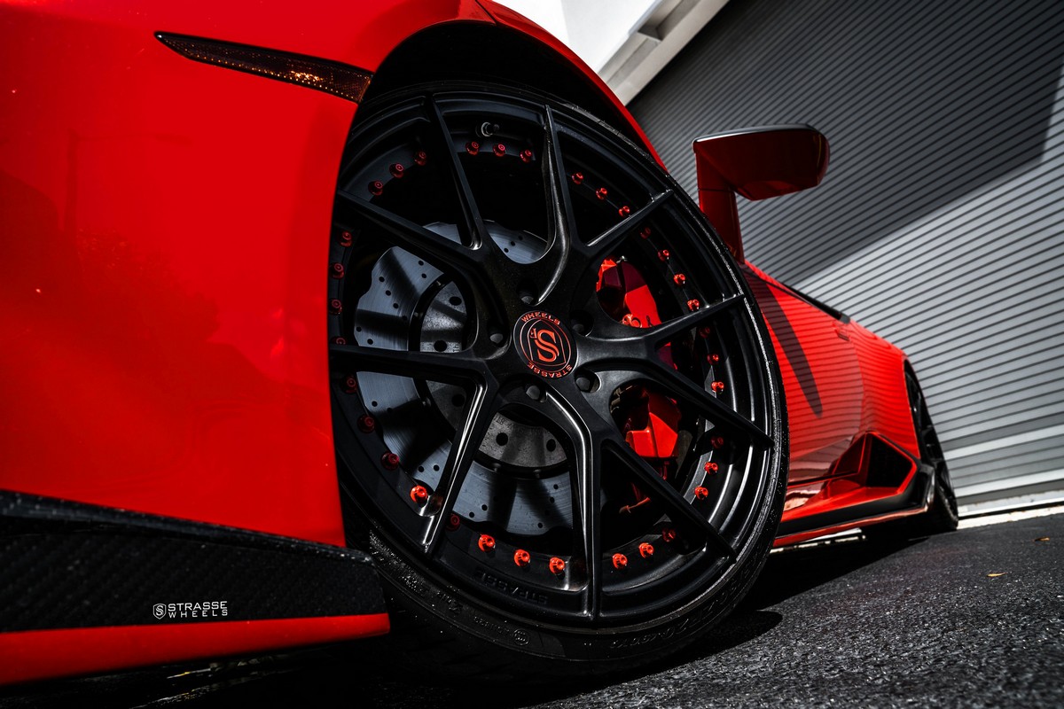 lamborghini huracan strasse wheels 6 Lamborghini Huracan LP 580-2 Wears Glossy Black, Y-Pattern Strasse Rims