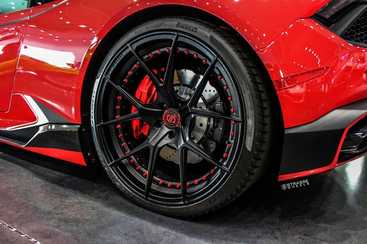 lamborghini huracan strasse wheels 8 Lamborghini Huracan LP 580-2 Wears Glossy Black, Y-Pattern Strasse Rims