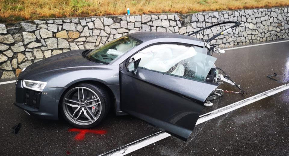 Audi R8 Torn In Half After Colliding With VW Van
