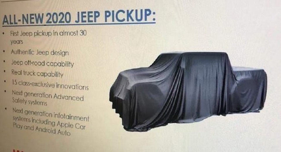  2020 Jeep ‘Scrambler’ Pickup Truck Teased During FCA Dealer Presentation