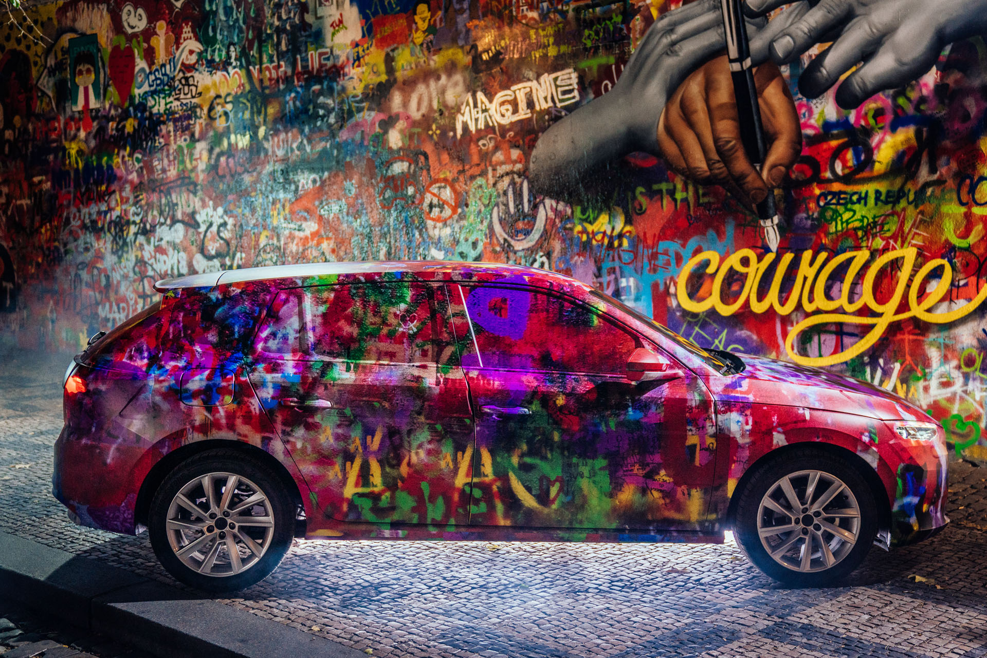 skoda-scala-camouflage-lennon-wall-prague copy Watch 2019 Skoda Scala’s World Debut Live From Tel Aviv Right Here