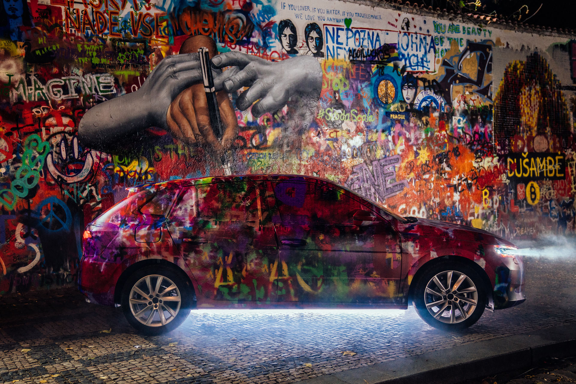 skoda-scala-camouflage-lennon-wall copy Watch 2019 Skoda Scala’s World Debut Live From Tel Aviv Right Here