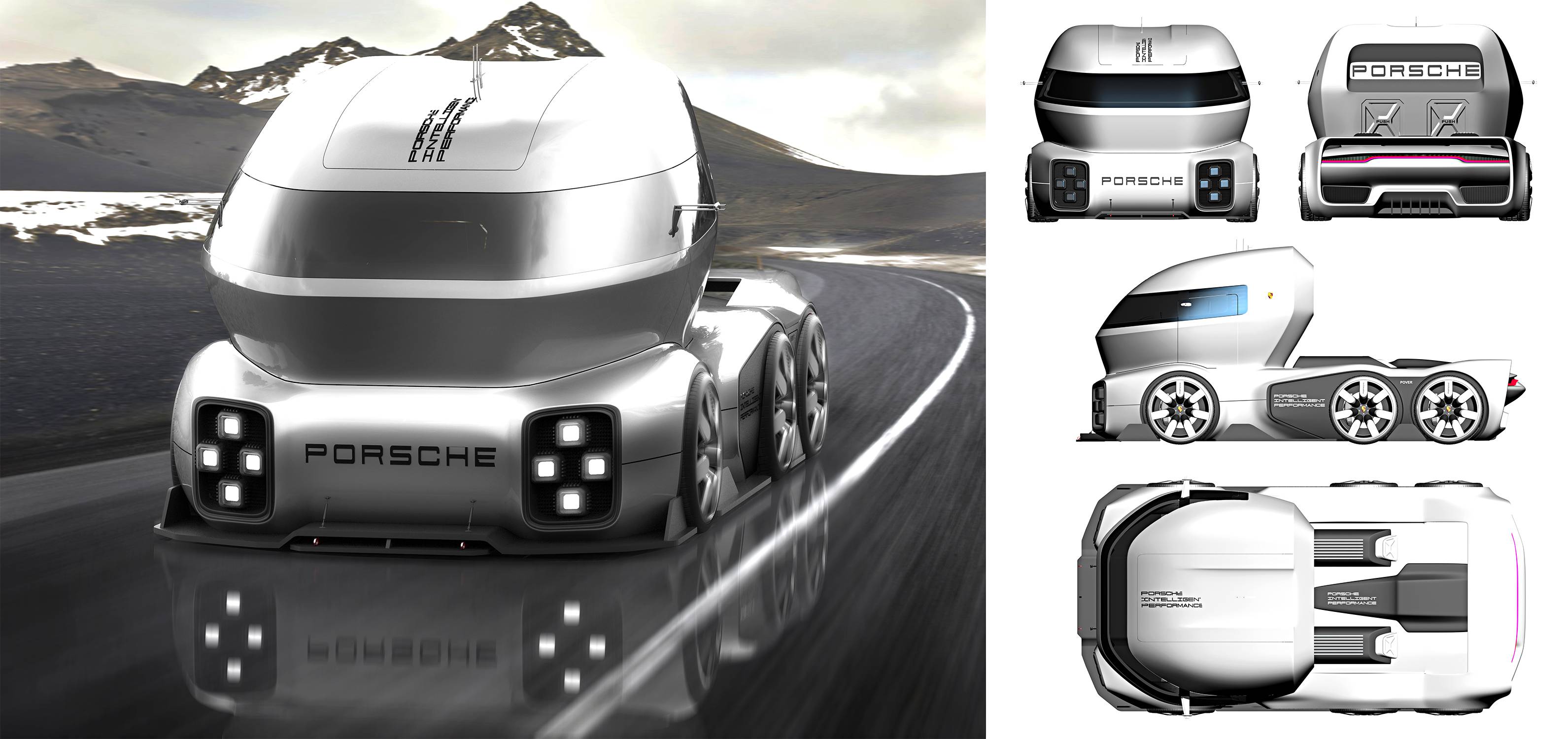 Porsche GT Vision Truck by Alexander Imnadze 5 Porsche GT Vision Truck Would Haul Le Mans Racers And Then Race, Too