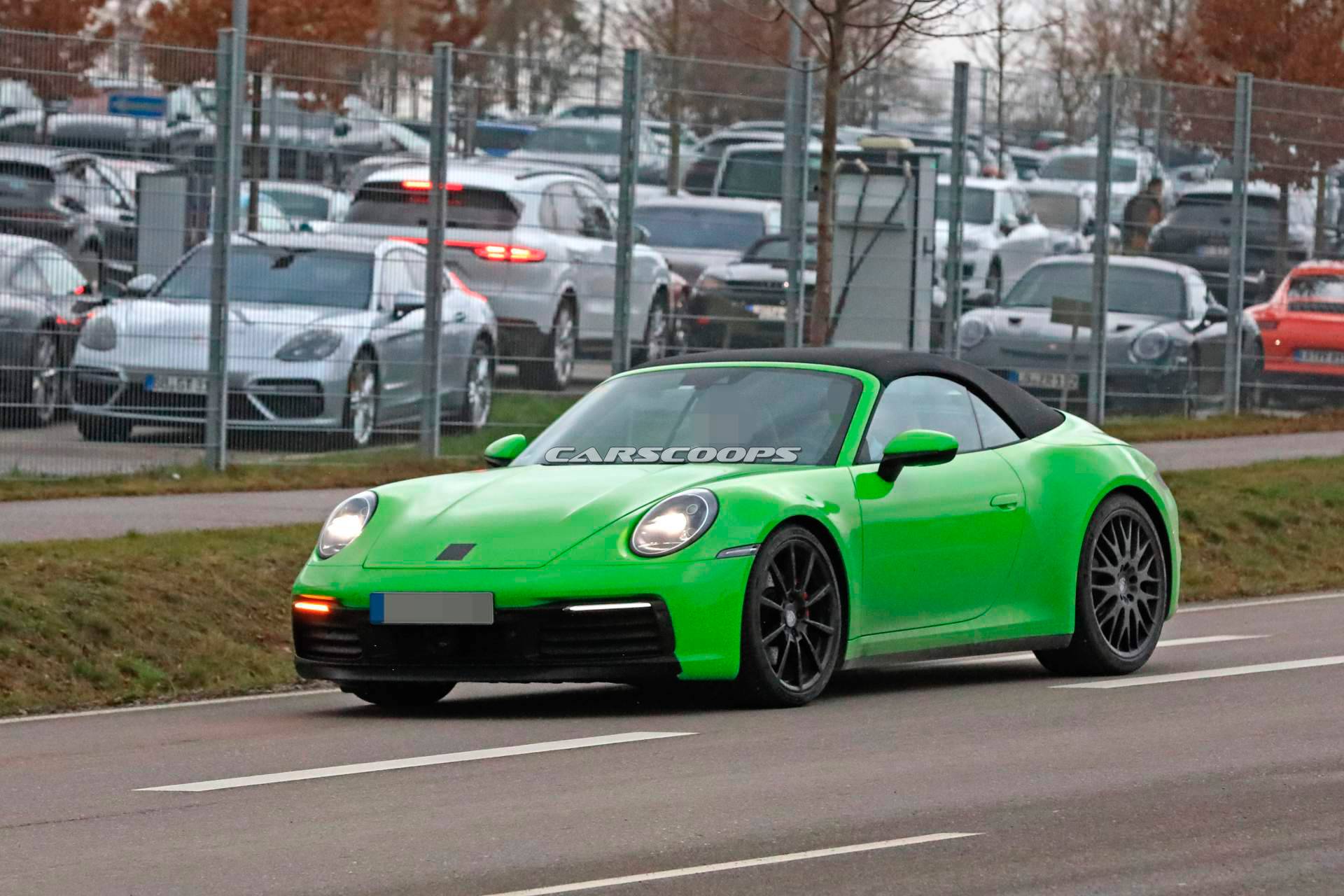 2020 Porsche 911 Cabriolet spy shots 2 2020 Porsche 911 Cabriolet Drops Camo, Wears “Envy Green” Paint