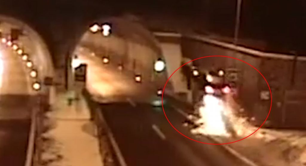 BMW Driver Slams Into Tunnel Roof After Falling Asleep At The Wheel