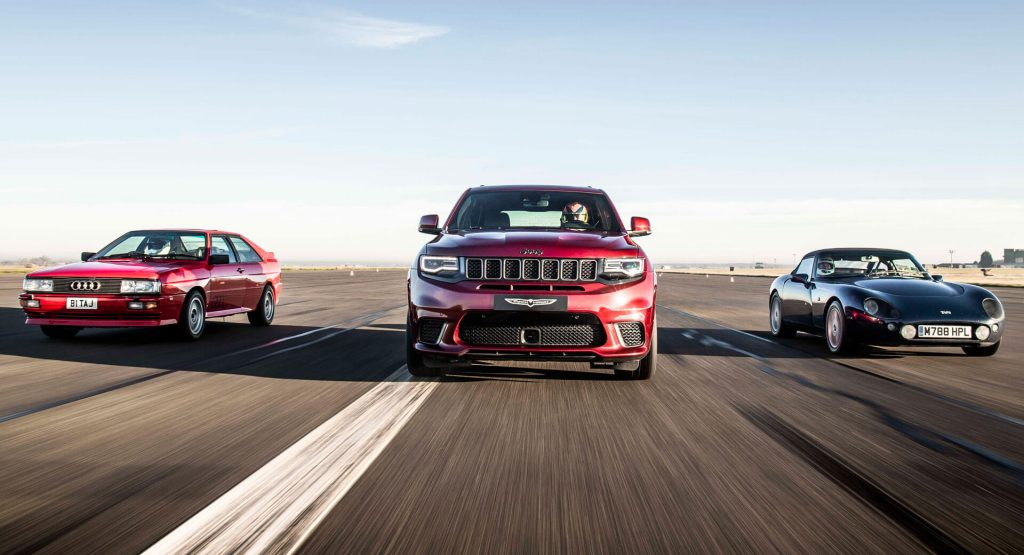 Grand Cherokee Trackhawk Vs. Audi Quattro And TVR Griffith Is Jeep’s Idea Of A Drag Race