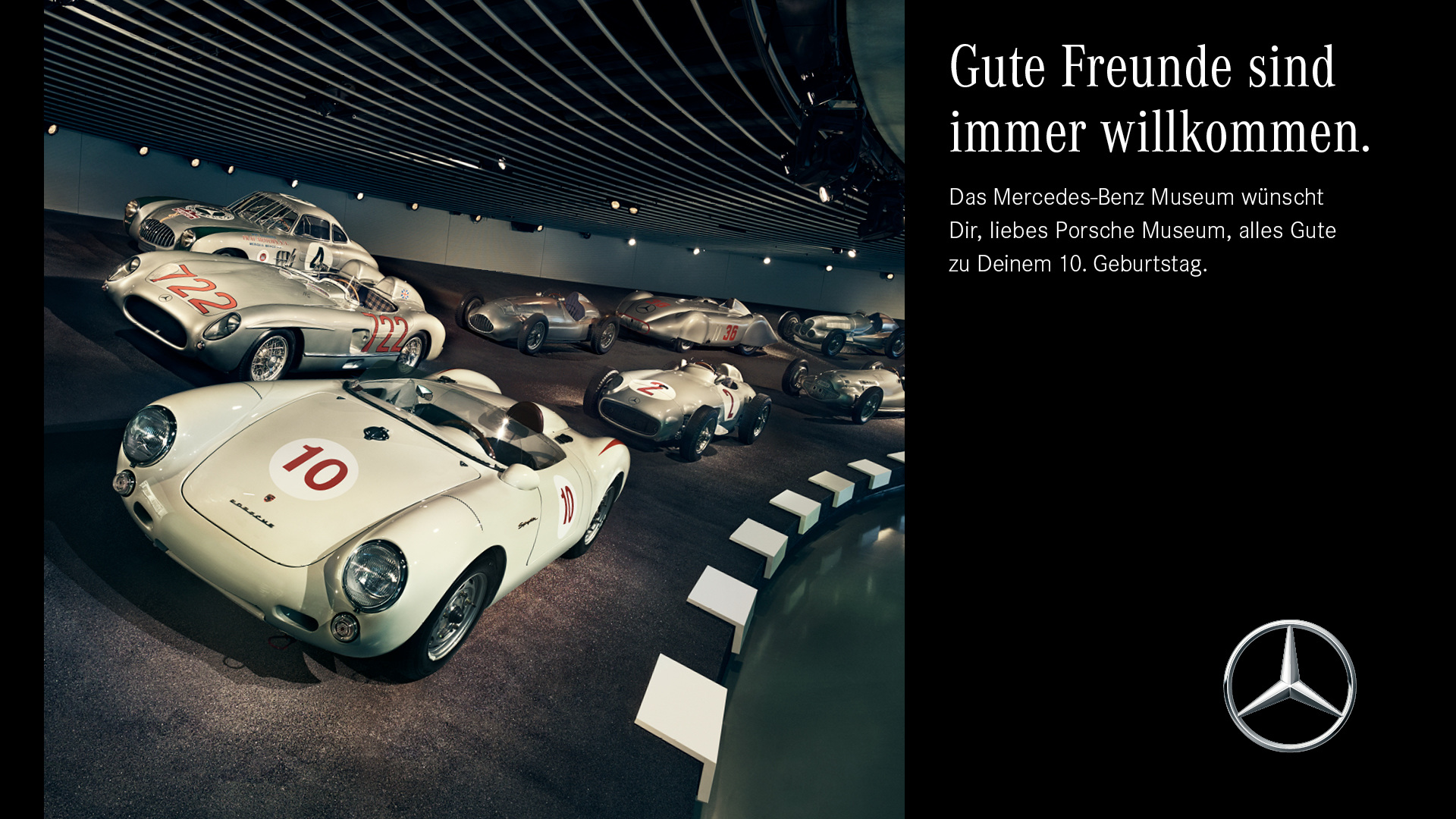 Zehn Jahre Porsche Museum: Glückwunsch und freier Eintritt für Porsche-MitarbeiterPorsche Museum’s ten year anniversary: Congratulations and free admission for Porsche employees What’s A Porsche 550 Spyder Doing Into The Mercedes Museum?