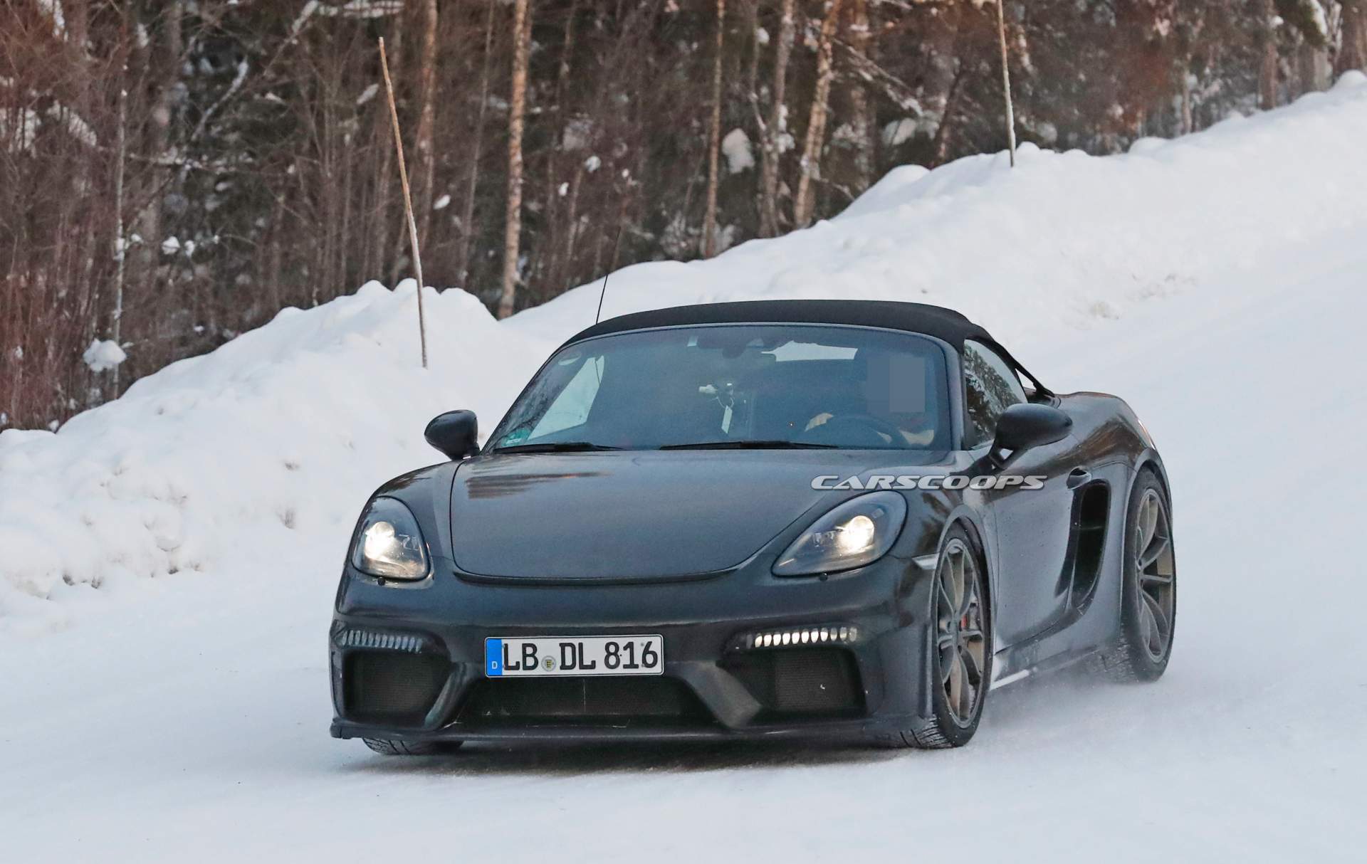 Porsche 718 Boxster Spyder spy shots 2 2019 Porsche 718 Boxster Spyder Enjoying The Snow As Debut Looms