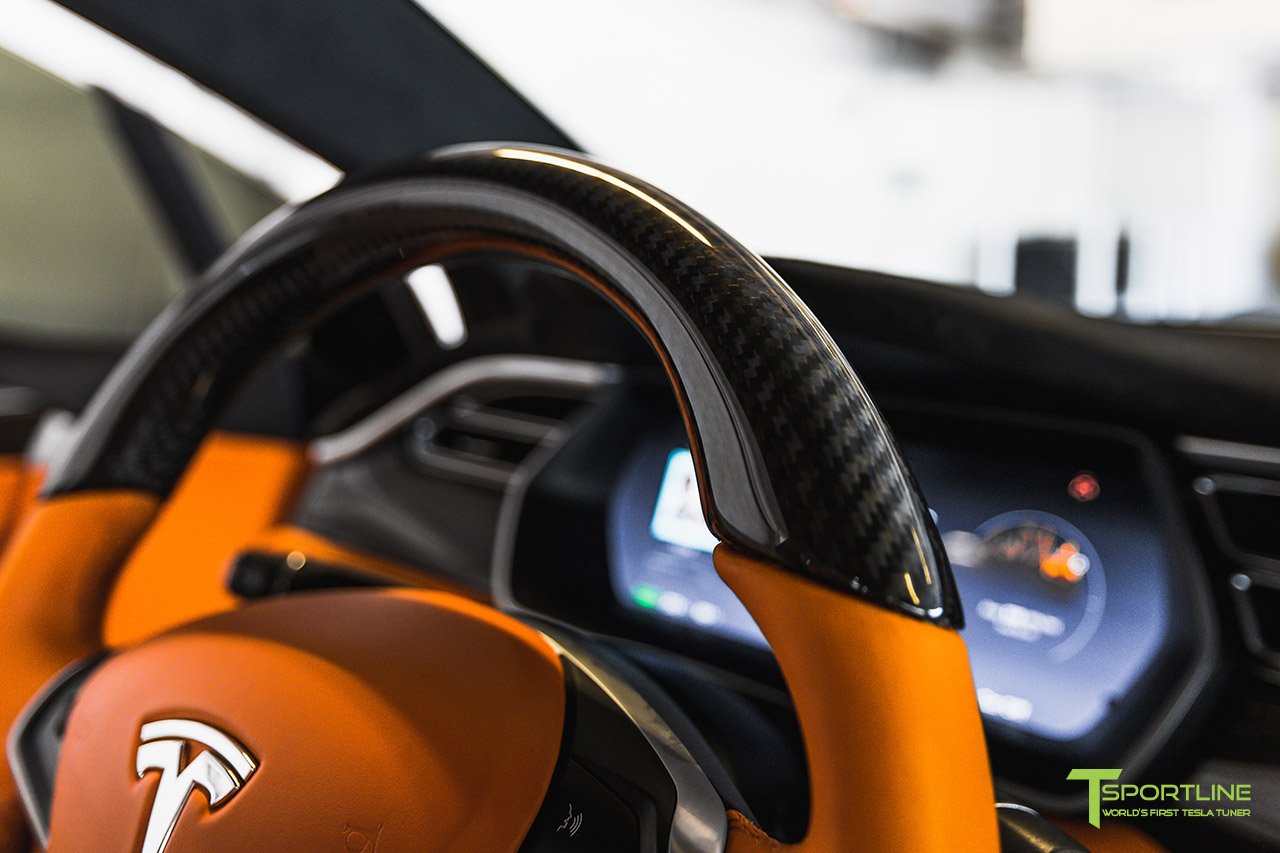 tsportline tesla model x orange interior 29 Orange And The All Black: Meet T Sportline’s Widebody Tesla Model X