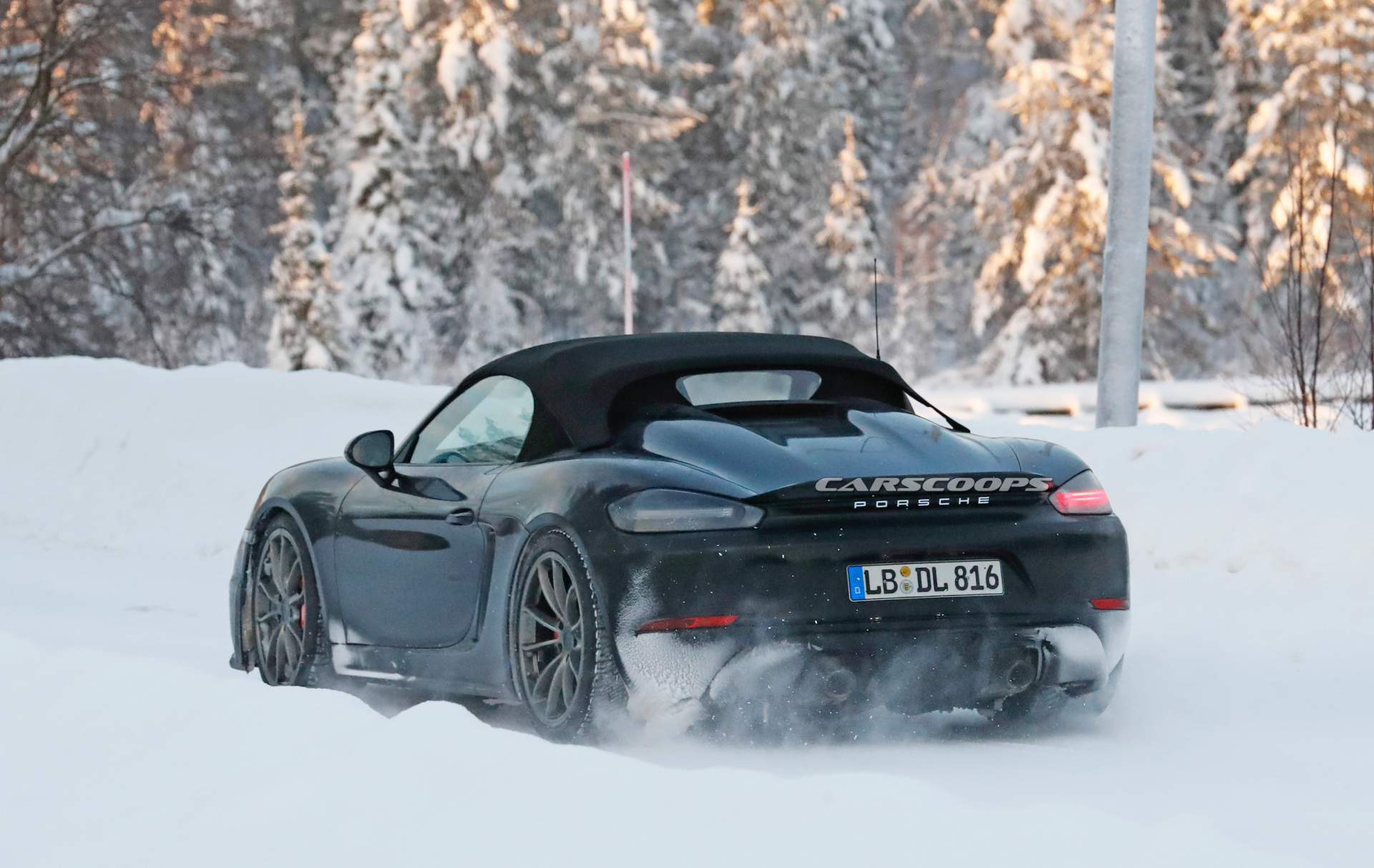 Porsche 718 Boxster Spyder spy shots 13 2019 Porsche 718 Boxster Spyder Enjoying The Snow As Debut Looms