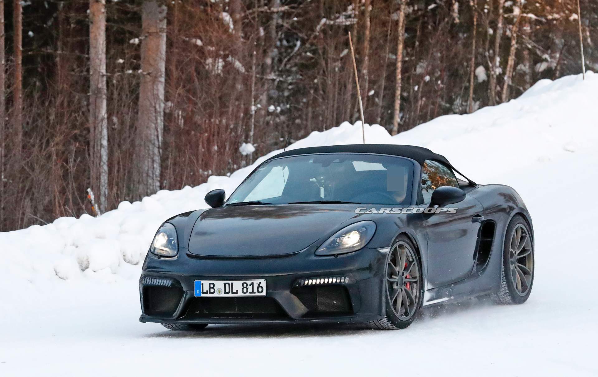 Porsche 718 Boxster Spyder spy shots 3 2019 Porsche 718 Boxster Spyder Enjoying The Snow As Debut Looms
