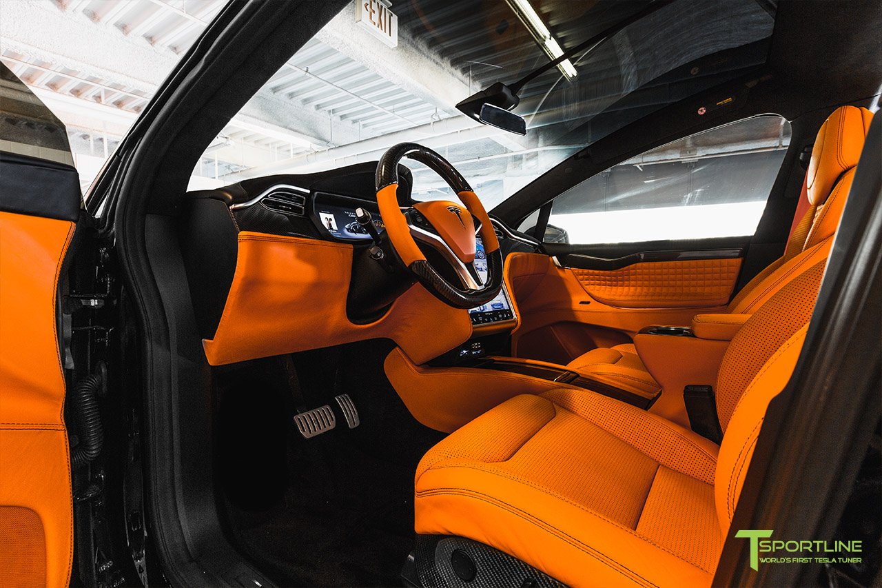 tsportline tesla model x orange interior 25 Orange And The All Black: Meet T Sportline’s Widebody Tesla Model X