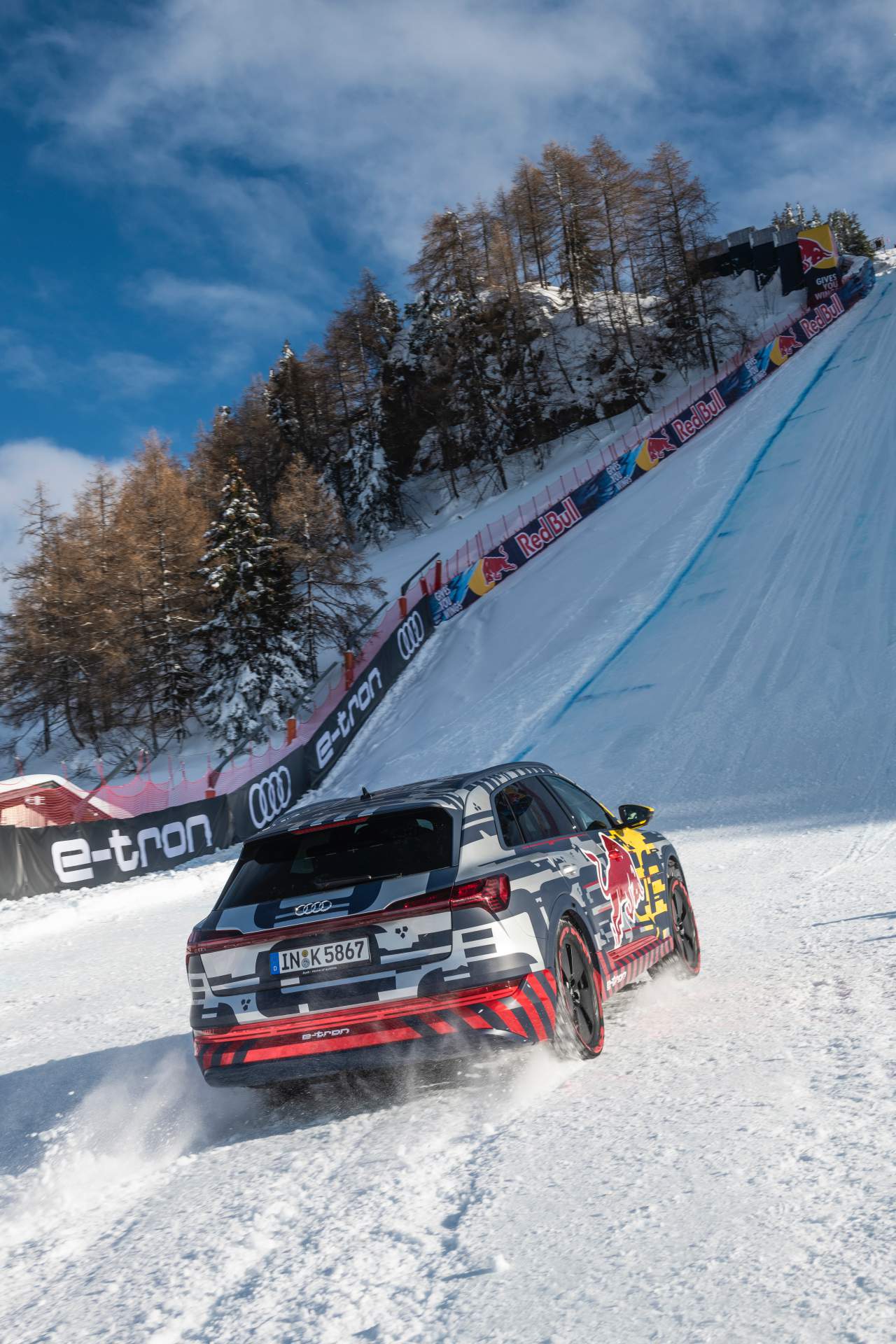 Mattias Ekstroem Audi E-Tron Conquers Steep Ski Slope Thanks To Additional Motor, Studded Tires