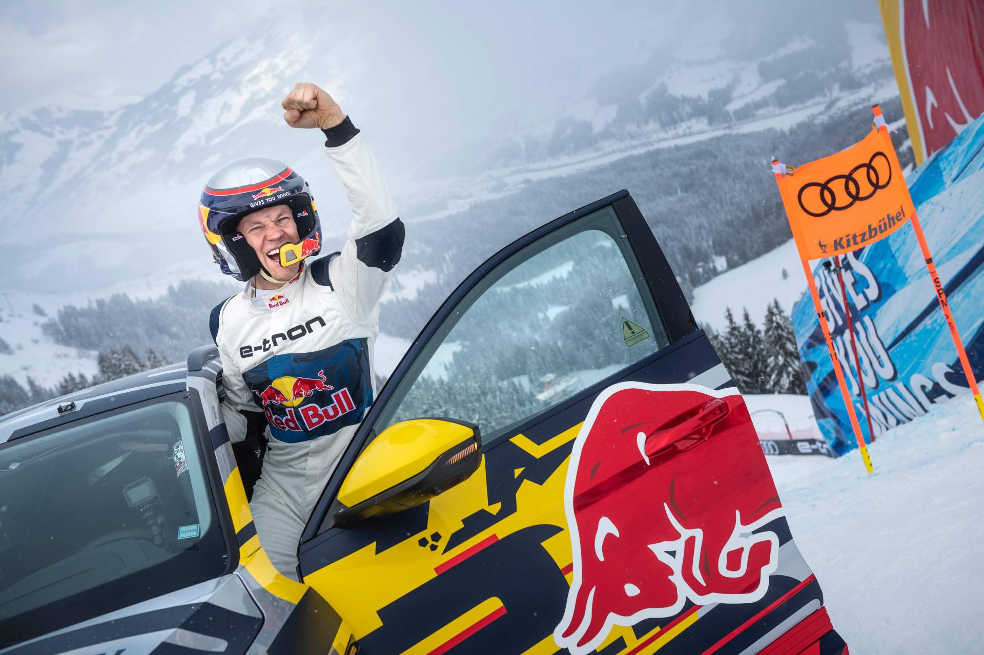 Mattias Ekstroem Audi E-Tron Conquers Steep Ski Slope Thanks To Additional Motor, Studded Tires