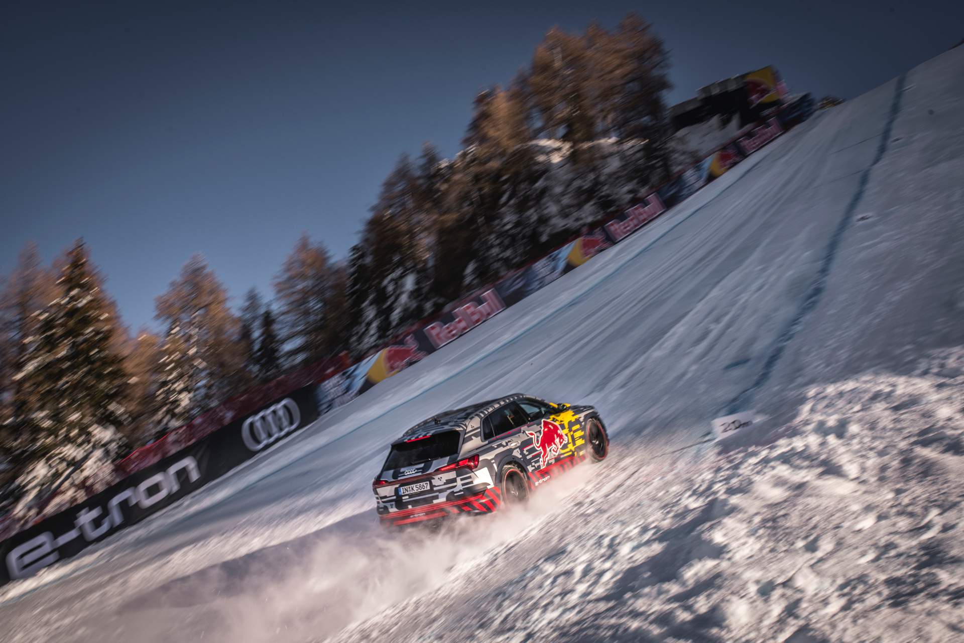 Mattias Ekstroem Audi E-Tron Conquers Steep Ski Slope Thanks To Additional Motor, Studded Tires