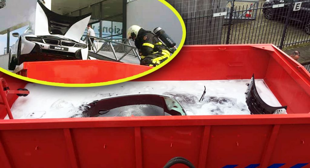 Firefighters Dropped A Burning BMW i8 Into A Water Container!