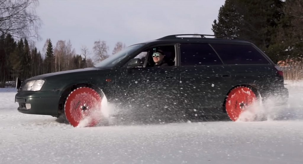  Yes, You Can Drive A Subaru With Saw Blade Wheels And Cut Through Ice