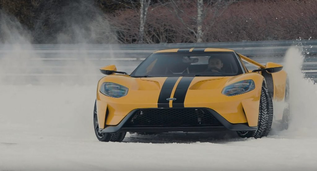 14-Year-Old Has A Blast Drifting A Ford GT On The Snow