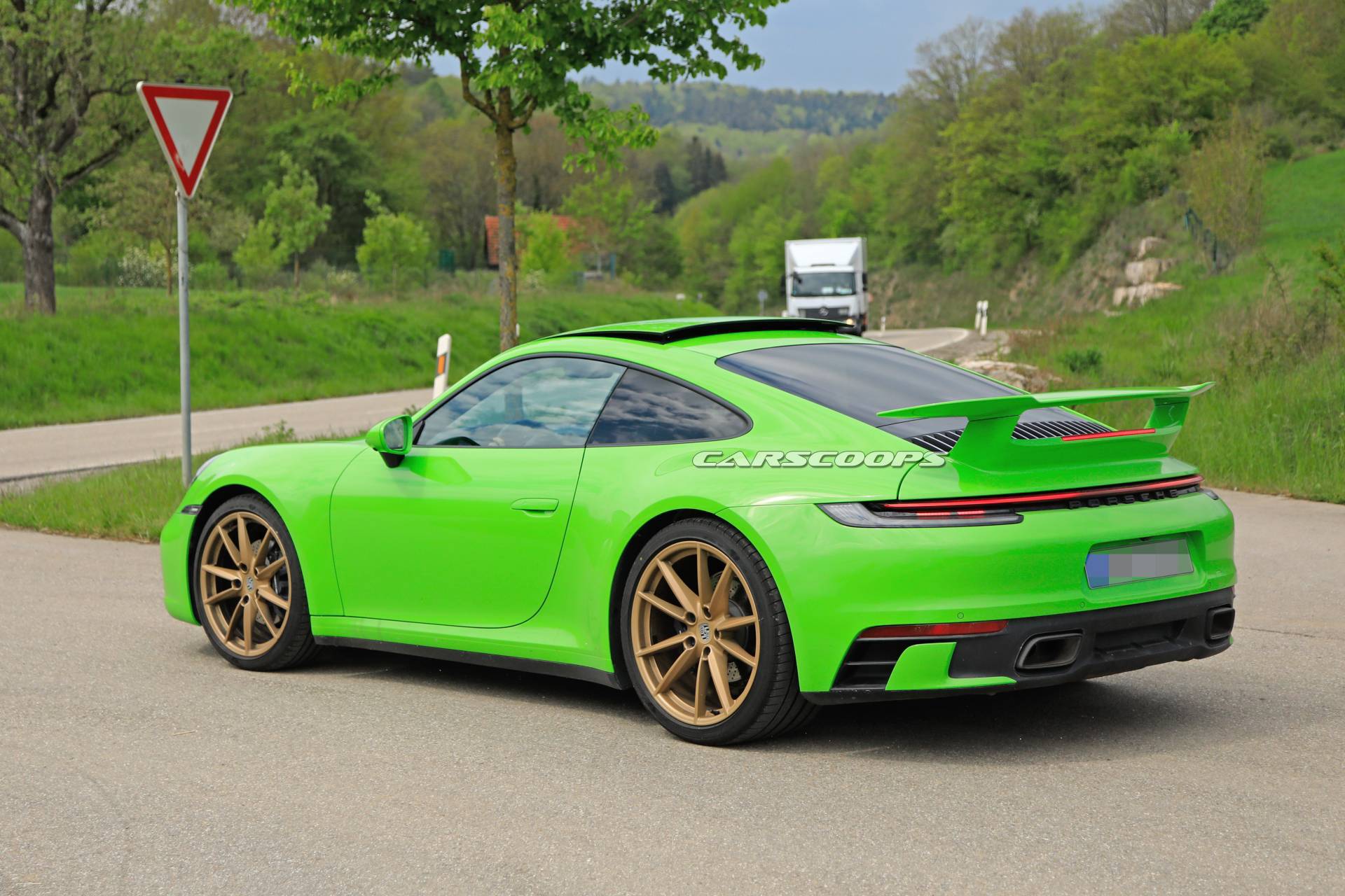 Porsche 911 992 new variant spy shots 11 Mystery Porsche 992 Prototype With Fixed Rear Wing Spied