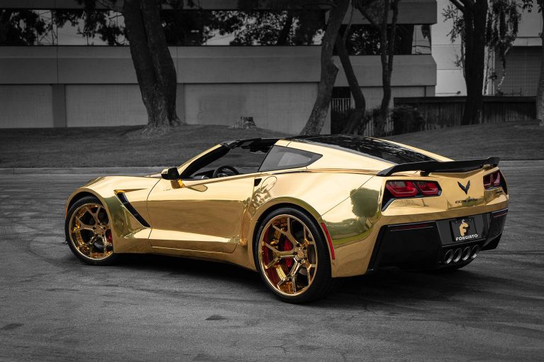 Widebody Corvette C7 With Gold Wrap And Huge Rims Is Bling Overdose Carscoops